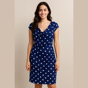 Lauren Ralph Lauren Dress Polka Dot Sleeveless Dress cowl neck and ruched detail